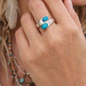 Ring Turquoise Colored Gemstone in‎ Silver Plated Size 8 item# 0049